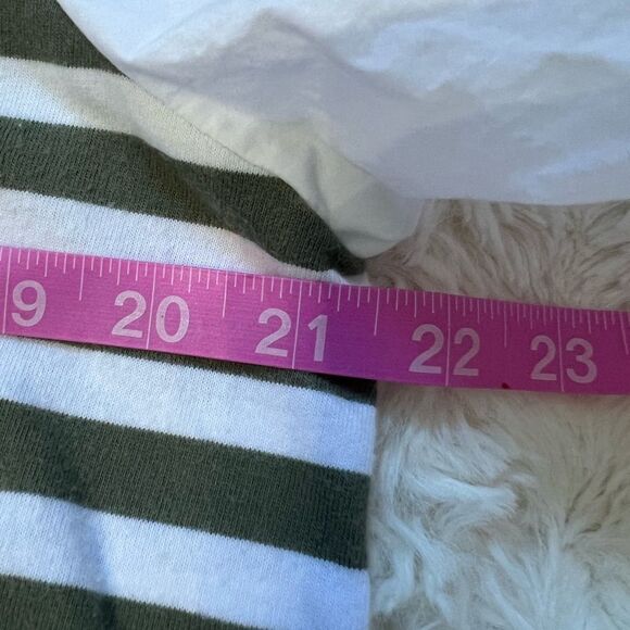 Talbots Green White Striped Blouse XL Button Detail Shirt Preppy Coastal Classic - Picture 6 of 10